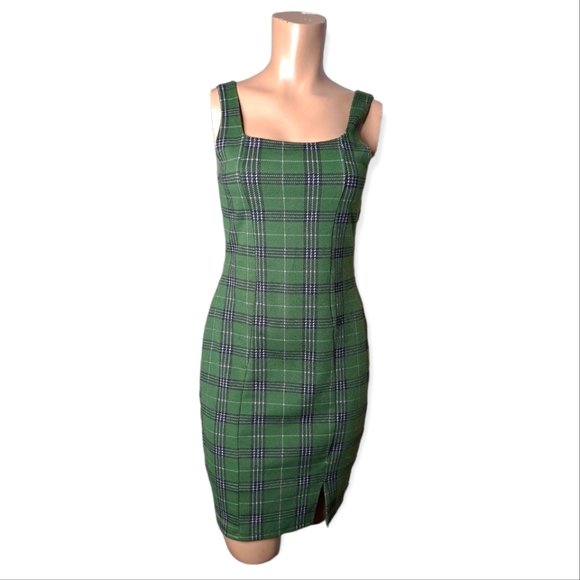 green plaid bodycon dress Popular Basics | Dresses | Popular Basics Square Neck Body Con Size M mocha
